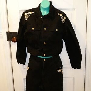 Vintage 1980s Squeeze blk rhinestone jeans jacket